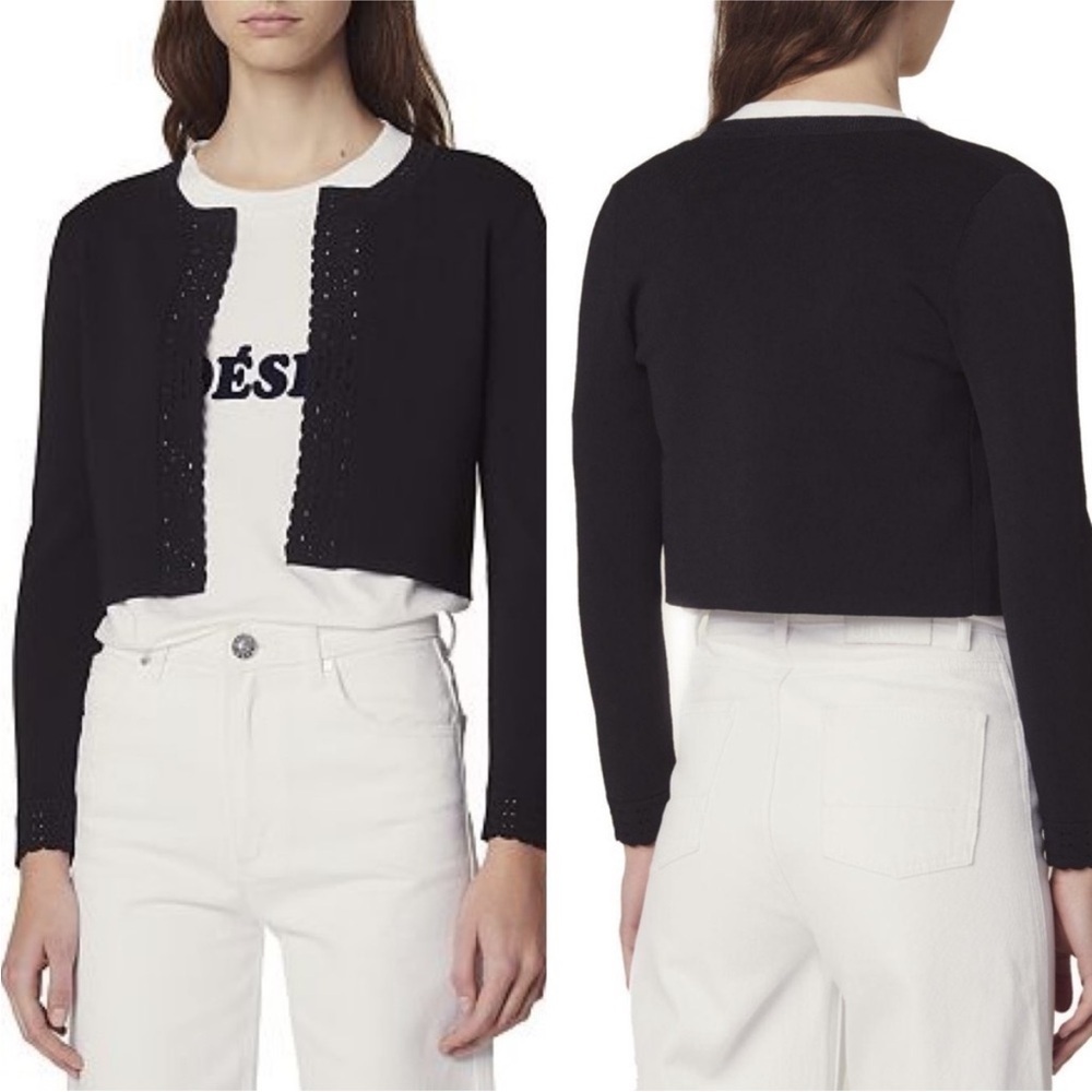 NWT Sandro Queenie Cropped Open-Front Cardigan Sweater Black Size 3 US L